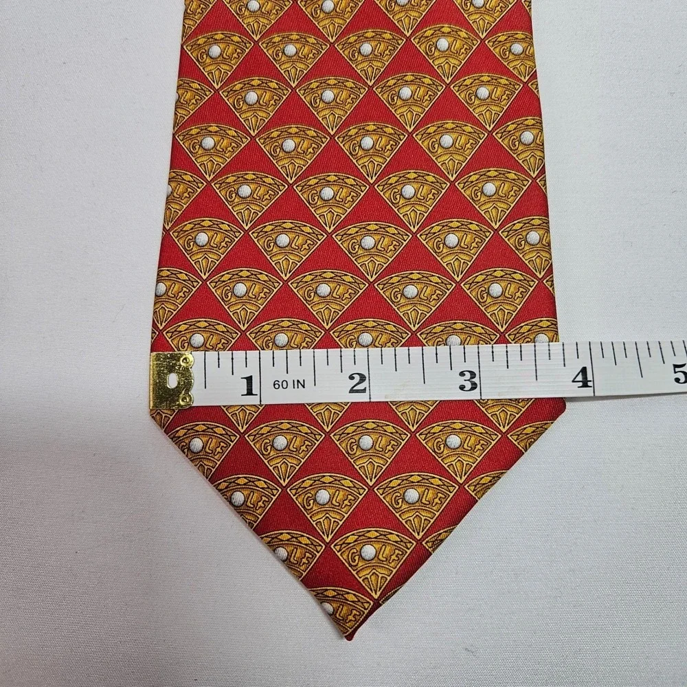 Gucci Mens Silk Tie Red Gold Golf Ball‎ Fan Pattern Italy Luxury Necktie 4